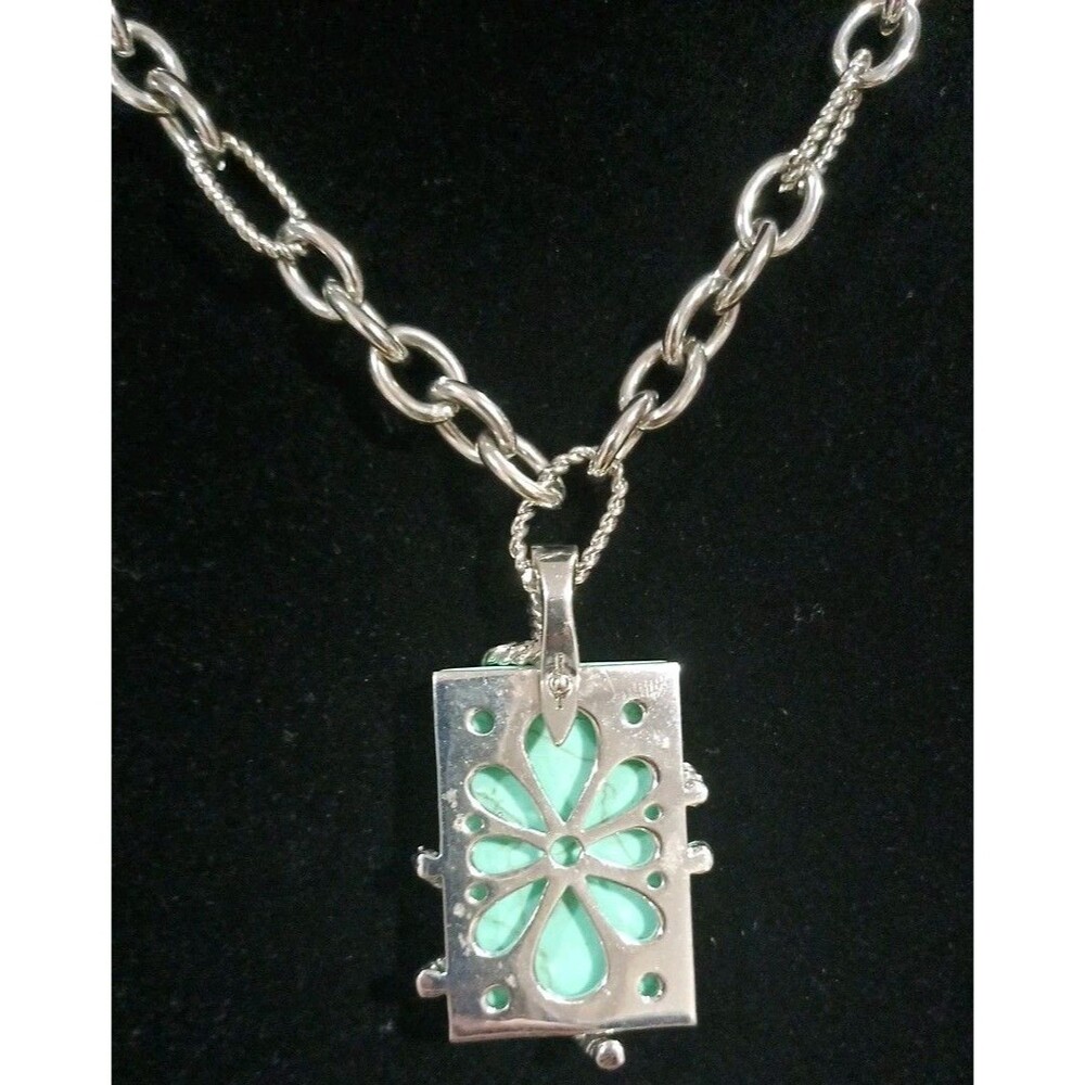 Wrapped Turquoise Marble Rectangular Pendant Silv… - image 4